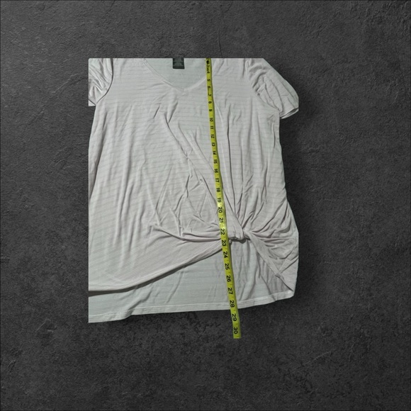 Matty M Ladies' very pale, violet and white stripe V-Neck Twist Front Tee. - Picture 9 of 10